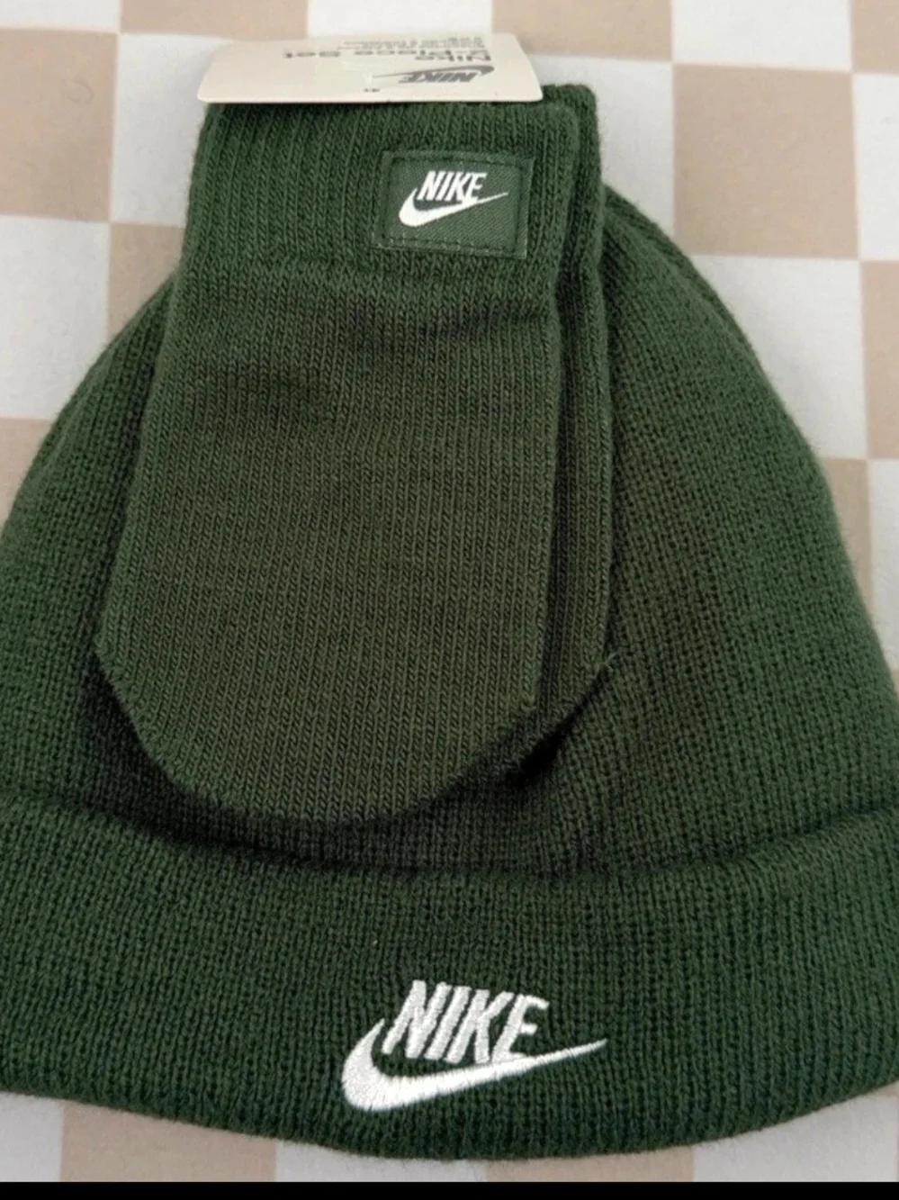 Nike Infant  Beanie and Glove Set - Forest Green with White Logo